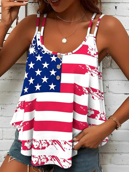 

Spaghetti Casual Flag Loose Cami, Red, Tanks & Camis