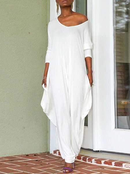 

Cold Shoulder Loose Casual Jumpsuit, White, Jumpsuits