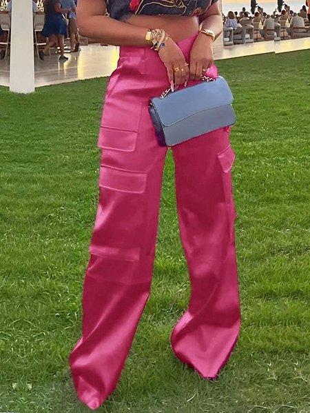 

Plain Urban Satin Cargo Pants, Rose red, Pants