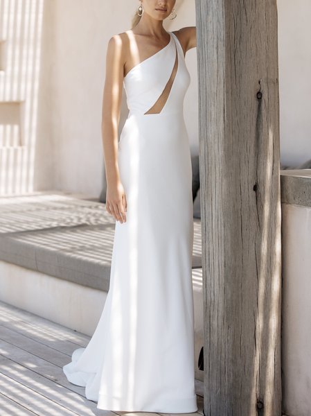 

Party One Shoulder Party Party Dress, White, Maxi Dresses