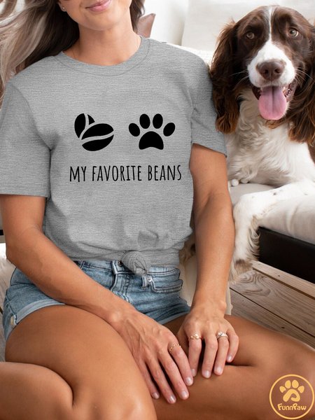 

Women's My Favorite Beans Crew Neck Casual Loose T-Shirt, Gray, T-shirts