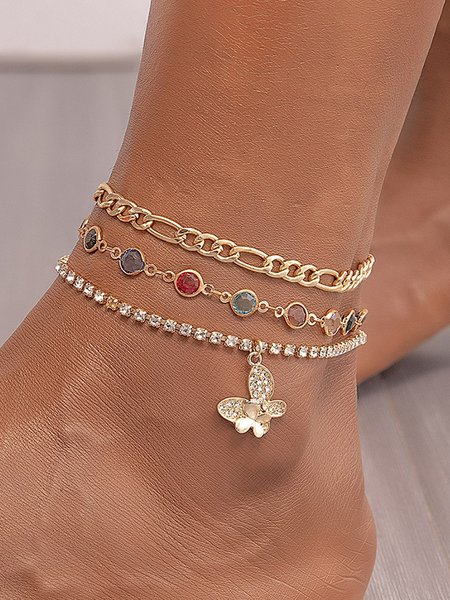 

Vacation Diamond Crystal Butterfly Multi-Stack Anklet Boho Women's Jewelry, As picture, Anklets