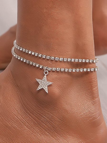 

Vacation Silver Metal Diamond Star Stacked Anklet Party Wedding Women Jewelry, Anklets