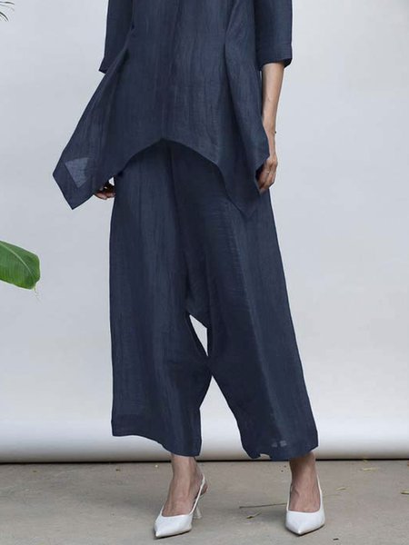 

Plain Casual Loose Ankle Pants, Deep blue, Pants