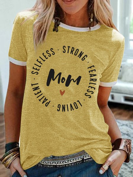 

Women's Mom Selfless Strong Fearless Loving Patient Funny Graphic Printing Mather's Day Gift Regular Fit Cotton-Blend Casual Text Letters T-Shirt, Yellow, T-shirts