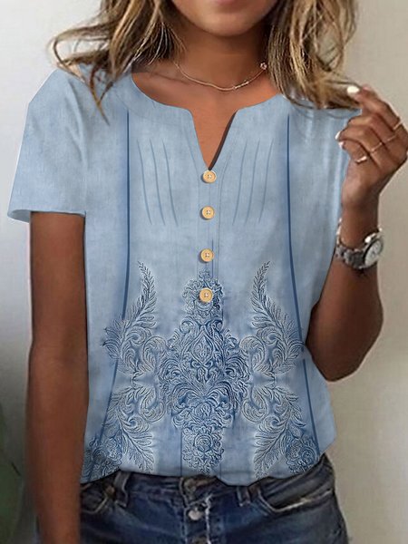 

Buckle Ethnic Regular Fit Casual T-Shirt, Blue, T-Shirts