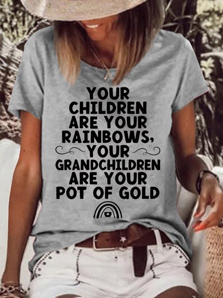

Women's Children Letter Casual T-Shirt, Gray, T-shirts
