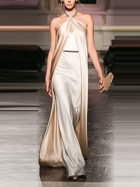 

Satin Plain Vintage Dress Set, As picture, Maxi Dresses