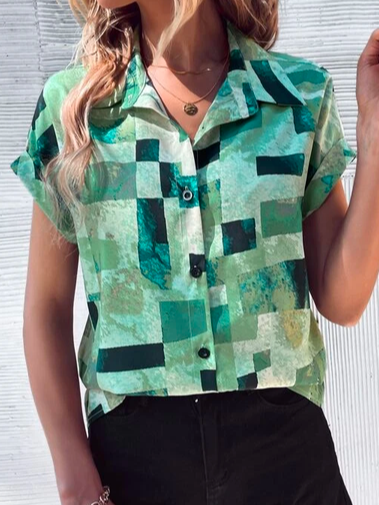 

Loose Shirt Collar Casual Blouse, Green, Shirts & Blouses