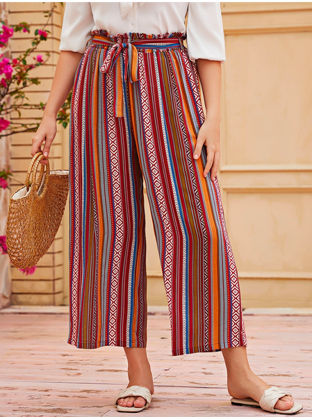 

Vacation Geometric Loose Pants, Red, Pants