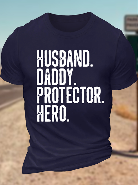 

Men's Husband Daddy Protector Hero Funny Graphic Printing Father's Day Gift Loose Text Letters Cotton Casual T-Shirt, Purplish blue, T-shirts