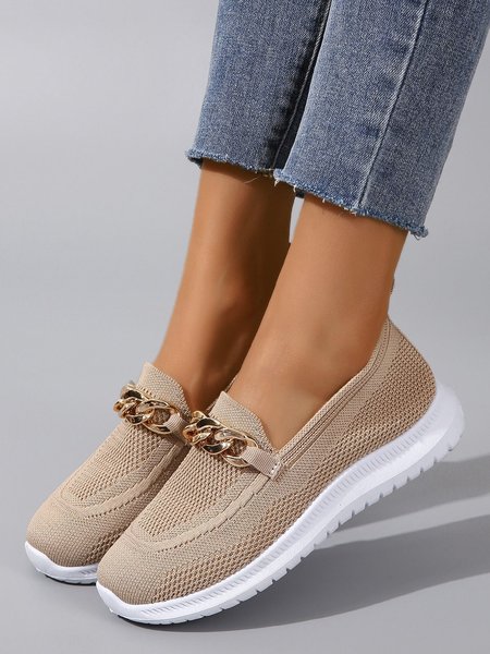 

Gold Chain High Elastic Flying Weave Comfortable and Breathable Sneakers, Apricot, Sneakers
