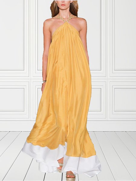 

Party Satin Elegant Dress, Yellow, Maxi Dresses