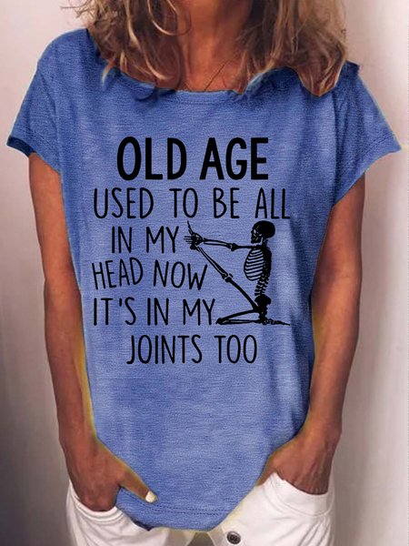

Women's Old Age Used To Be All In My Head Casual Crew Neck Letters T-Shirt, Blue, T-shirts