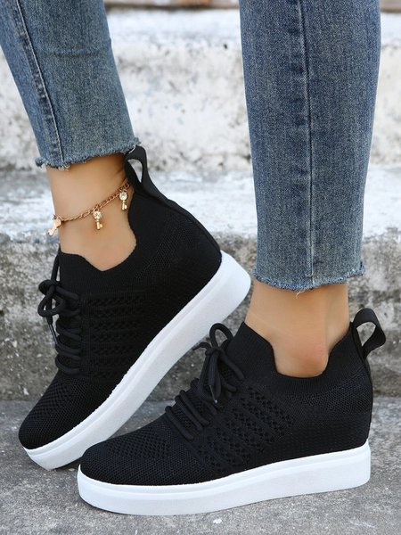 

Women's Breathable Lace-up Front Wedge Sneakers, Black, Sneakers
