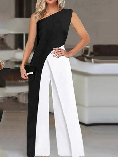 

Others Color Block Urban Regular Fit Jumpsuit, Black, Jumpsuits＆Rompers