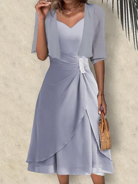 

Ruched Wrap Elegant Regular Fit Two-Piece Set, Gray, Dresses