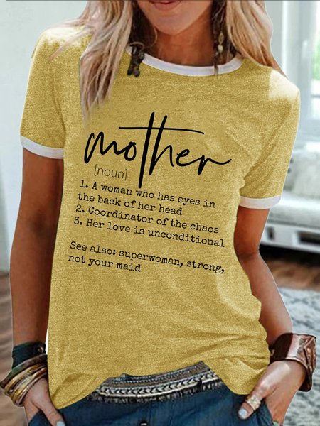 

Women's Mother A Woman Who Has Eyes In The Back Of Her Head Funny Graphic Printing Mather's Day Gift Regular Fit Crew Neck Text Letters Casual T-Shirt, Yellow, T-shirts