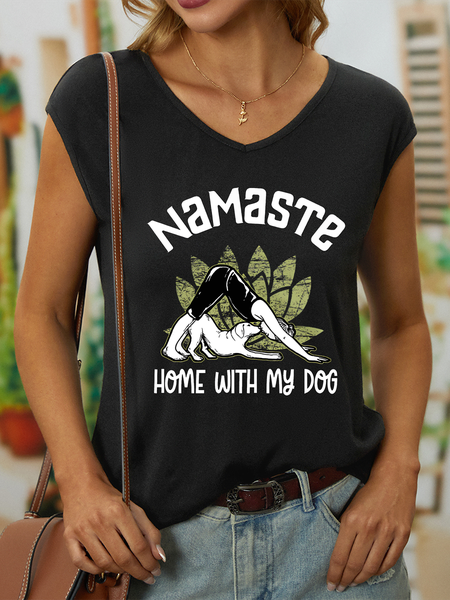 

Women’s Namaste Home With My Dog Casual Cotton Tank Top, Black, Tank Tops