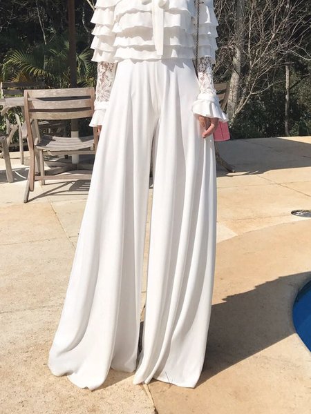 

Plain Elegant Loose Fashion Wide leg Pants, White, Pants