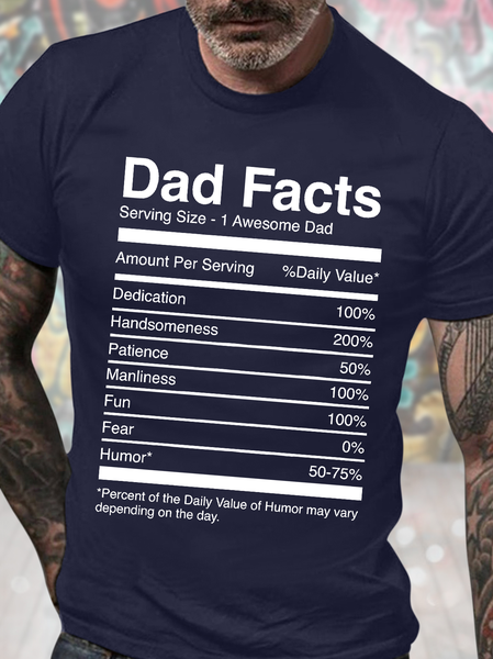 

Men's Dad Facts Serving Size 1 Awesome Dad Amount Per Serving Daily Value Funny Graphic Printing Father's Day Gift Casual Cotton Text Letters T-Shirt, Purplish blue, T-shirts