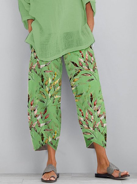 

Casual Floral Loose Pants, Green, Pants
