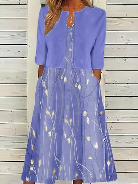 

Vacation Loose V Neck Color Block Two-Piece Set, Purple, Floral Dresses