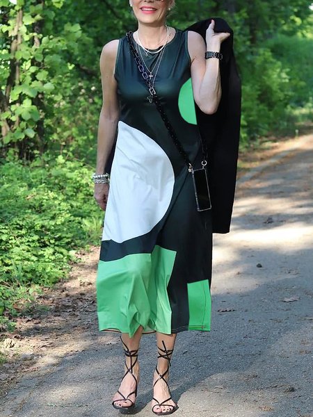 

Color Block Regular Fit Casual Dress, As picture, Maxi Dresses