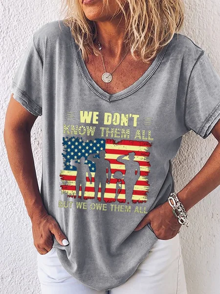 

Women's USA Flag We Don't Know Them All but We Owe Them All V Neck T-Shirt, Gray, T-shirts