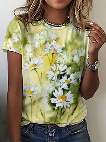 

Women's Casual Daisy Floral Print T-Shirt, Yellow, T-shirts