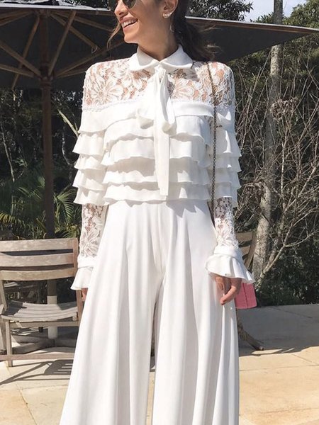 

Elegant Regular Fit Plain Shirt Collar Blouse, White, Blouses and Shirts