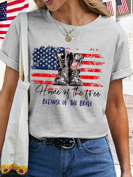 

Women's Cotton Home of The Free Flag Crew Neck T-Shirt, Light gray, T-shirts