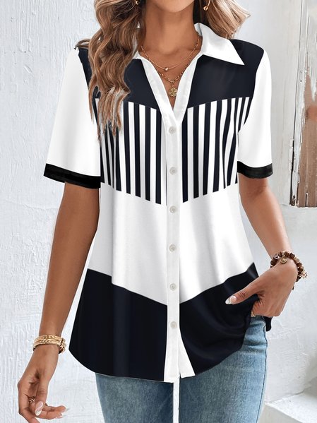 

Shirt Collar Casual Blouse, Black, Shirts & Blouses