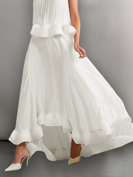 

Elegant Plain Regular Fit Maxi Skirt, White, Skirts