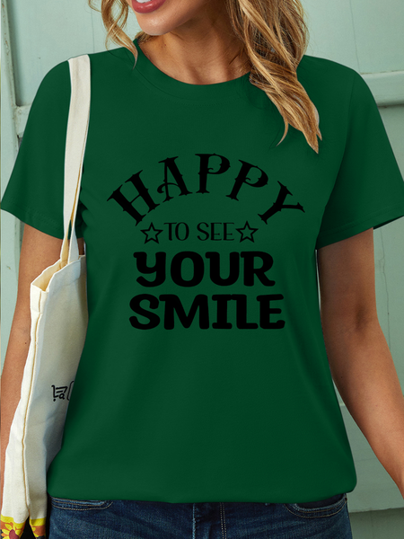 

Women’s Happy to See Your Smile Casual Cotton T-Shirt, Green, T-shirts