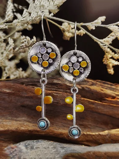 

Vintage Silver Metal Turquoise Polka Dot Earrings Ethnic Casual Women's Jewelry, Earrings