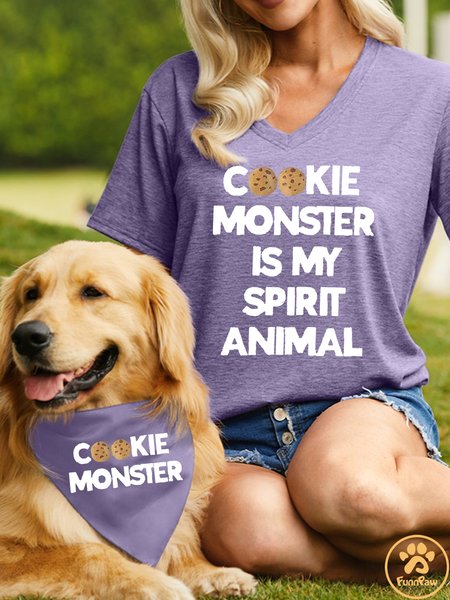 

Women's Cookie Monster Is My Spirit Animal Matching V Neck T-Shirt, Purple, T-shirts