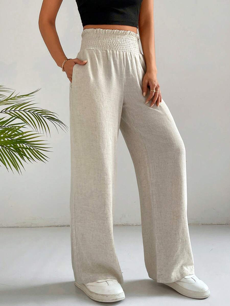 Plain Loose Linen Cotton Pants, Apricot, Pants
