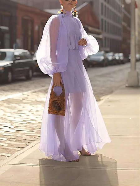 

Regular Fit Crew Neck Vacation Dress, Purple, Maxi Dresses