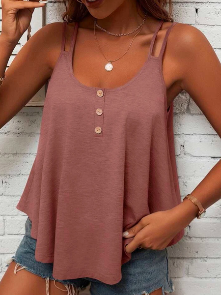 

Spaghetti Loose Casual Button Detail Tank Top, Dusty pink, Tanks & Camis