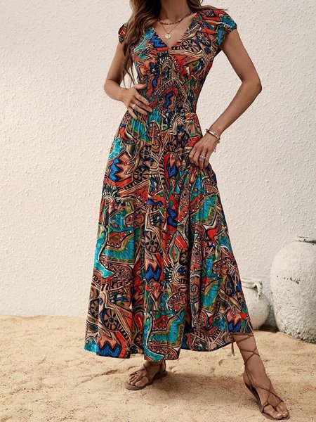 

Allover Print Ruffle Hem Dress, Red brown, Dresses