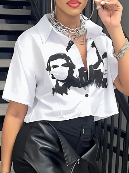 

Shirt Collar Regular Fit Figure Casual Blouse, As picture, Blouses and Shirts