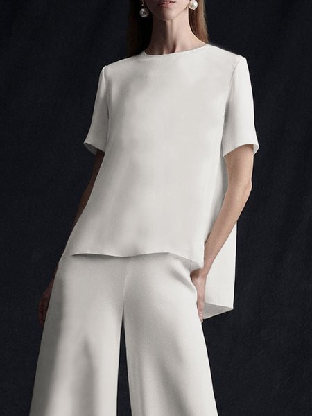 

Plain Loose Crew Neck Urban Shirt, White, Blouses and Shirts