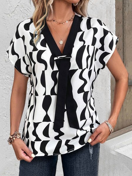 

Fake Tie Black and White Contrasting Graphic Design Top, Shirts & Blouses