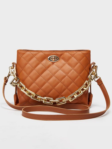 

Elegant Embossed Leather Chain Handbag Messenger Bag Urban Ladies, Brown, Women's Bags