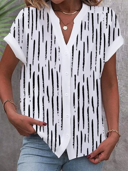 

Loose Geometric Casual Buttoned Blouse, White, Shirts & Blouses