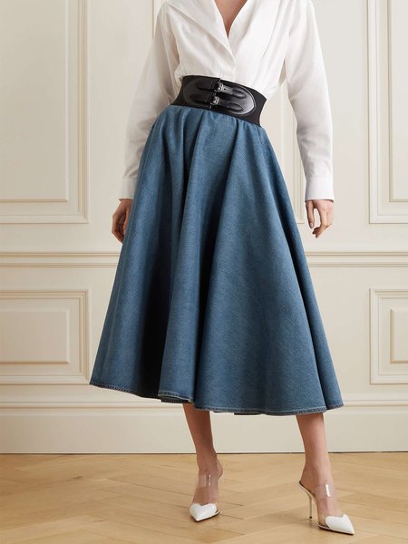 

Elegant Regular Fit Denim Denim Skirt, Blue, Denim Skirts