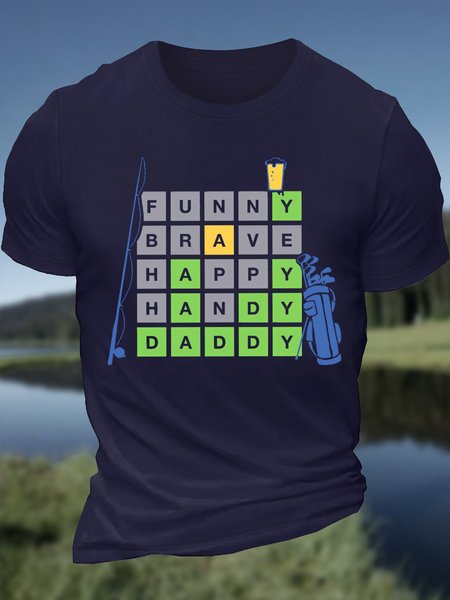 

Men's Funny Brave Happy Handy Daddy Scrabble Fishing Golf Funny Graphic Printing Casual Cotton Text Letters Loose T-Shirt, Purplish blue, T-shirts