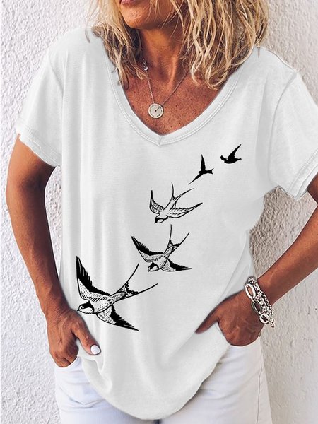 

Women's Swooping Swallows Temporary Print Casual T-Shirt, White, T-shirts