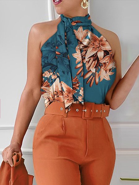 

Daily Regular Fit Urban Floral Halter Shirt, Blue, Blouses and Shirts